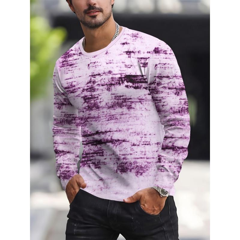 Men's 3D printed long-sleeved T-shirt breathable casual sportswear round neck regular shirt, casual