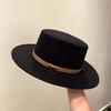 Autumn and Winter Flat Top Woolen Hat Children's Fashion Versatile Retro Black Top Hat British European and American Style Wide Eaves Jazz Hat Men