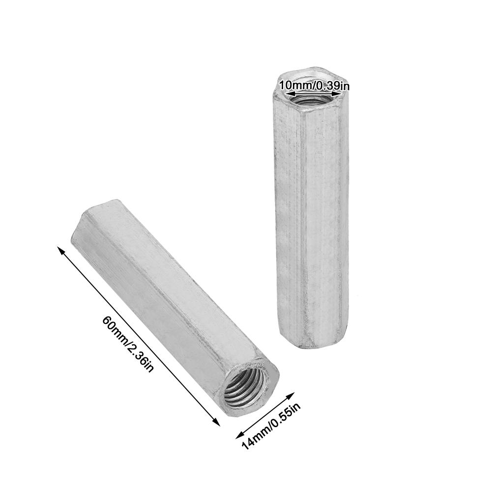 2pcs Zinc Plated Steel M10*60 Long Hex Nut Hexagonal Thread Nut Threaded Fasteners