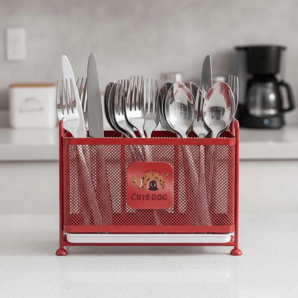Carbon Steel Cutlery Drain Rack 3 Grid Kitchen Utensil Storage Basket Cutlery Holder Spoon Fork