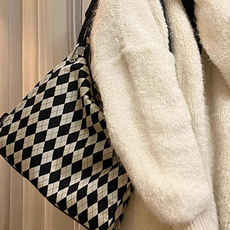 IELGY Высококачественная сумка через плечо в черно-белую клетку с ромбами — фото 5