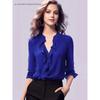 Autumn Purple Chiffon Shirt for Women All-match Ruffle V-neck Undershirt Fashion Casual V-neck Long Sleeve Top