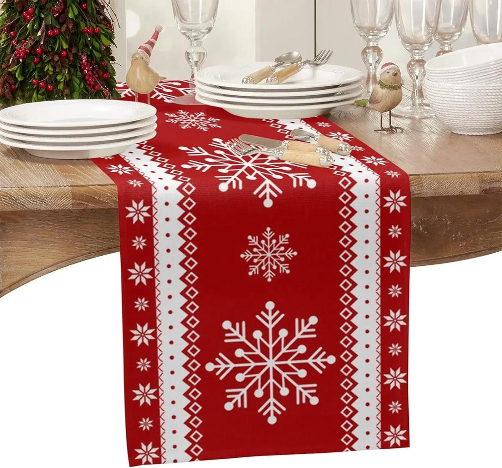Christmas Red Snowflake Table Runners Dresser Scarves Decor Washable Xmas Dining Table Runners Christmas Decorations