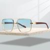 Fashion Retro Pilot Gradient Shades Women New Trendy Wooden Travelling Decor Sunglasses Chic Metal Rim Men's Sun Glasses