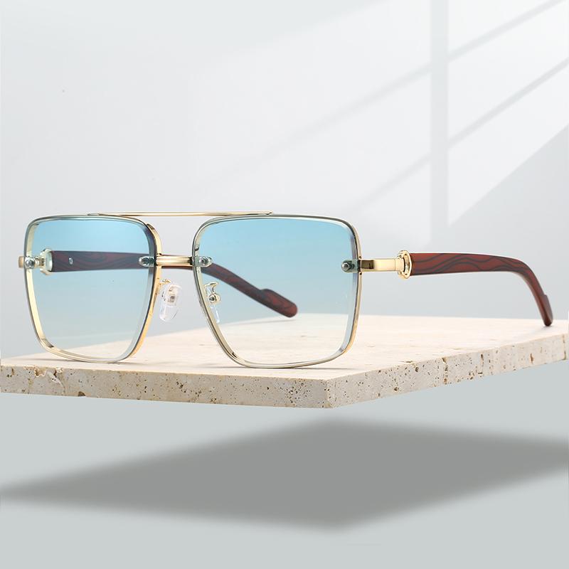 Fashion Retro Pilot Gradient Shades Women New Trendy Wooden Travelling Decor Sunglasses Chic Metal Rim Men's Sun Glasses