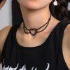 Hip-Hop Personality Black Cross Chain Necklace Female, Retro Heart-Shaped Double-Layer Collarbone Necklace