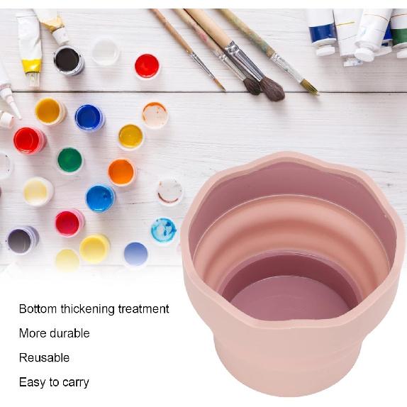 2Pcs Collapsible Paint Brush Washer, Brush Holder Cleaner Painting Water Cup Portable Silicone Washing Bucket for Watercolor Oil Painting(Pink)