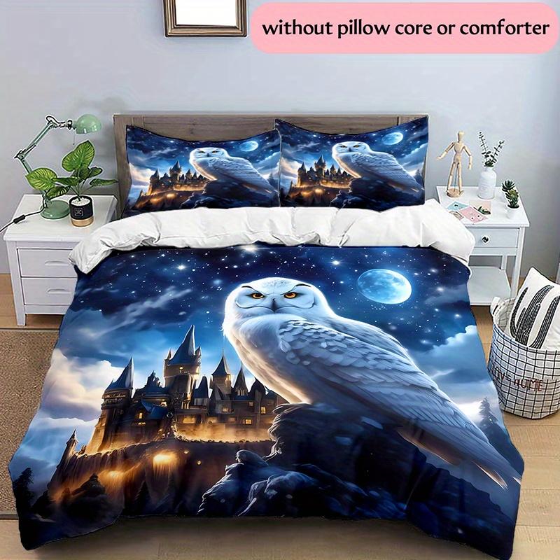 

1 комплект постельного белья с дизайном замка магической академии в стиле аниме и совы, 3D цифровая печать, всесезонный полиэстеровый пододеяльник и 2 наволочки US Twin(172x218cm)