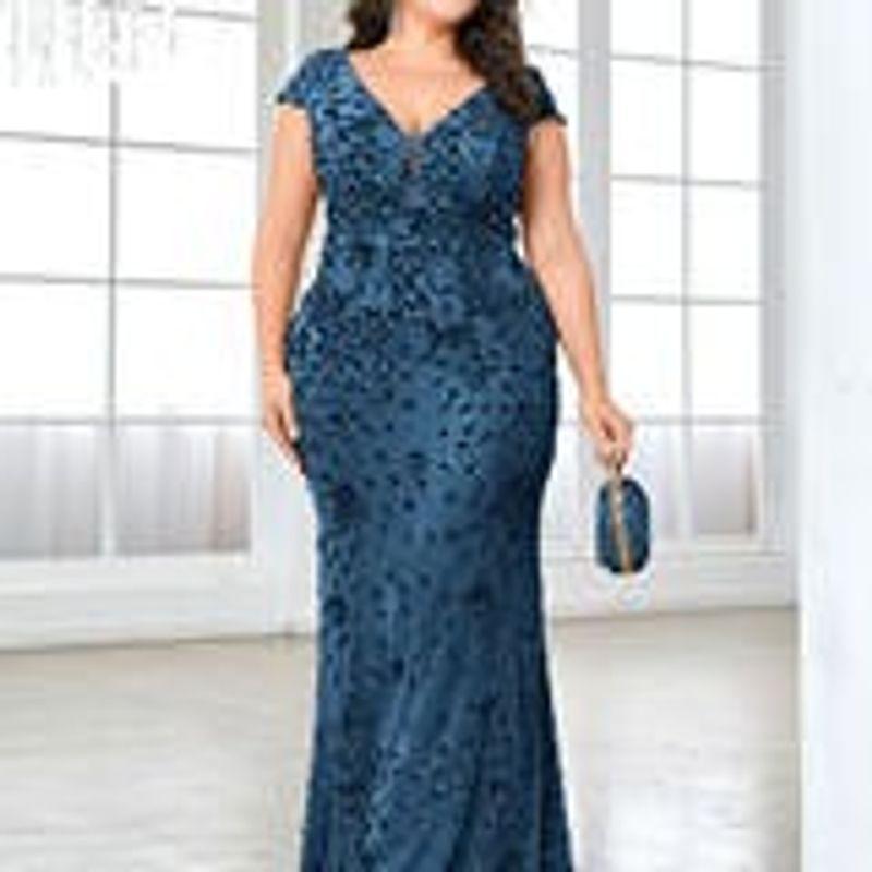 European and American Plus-Size New Sequined Evening Dress for Women, Sexy and Elegant Fitted Mermaid Gown, Long Style for Toasting
