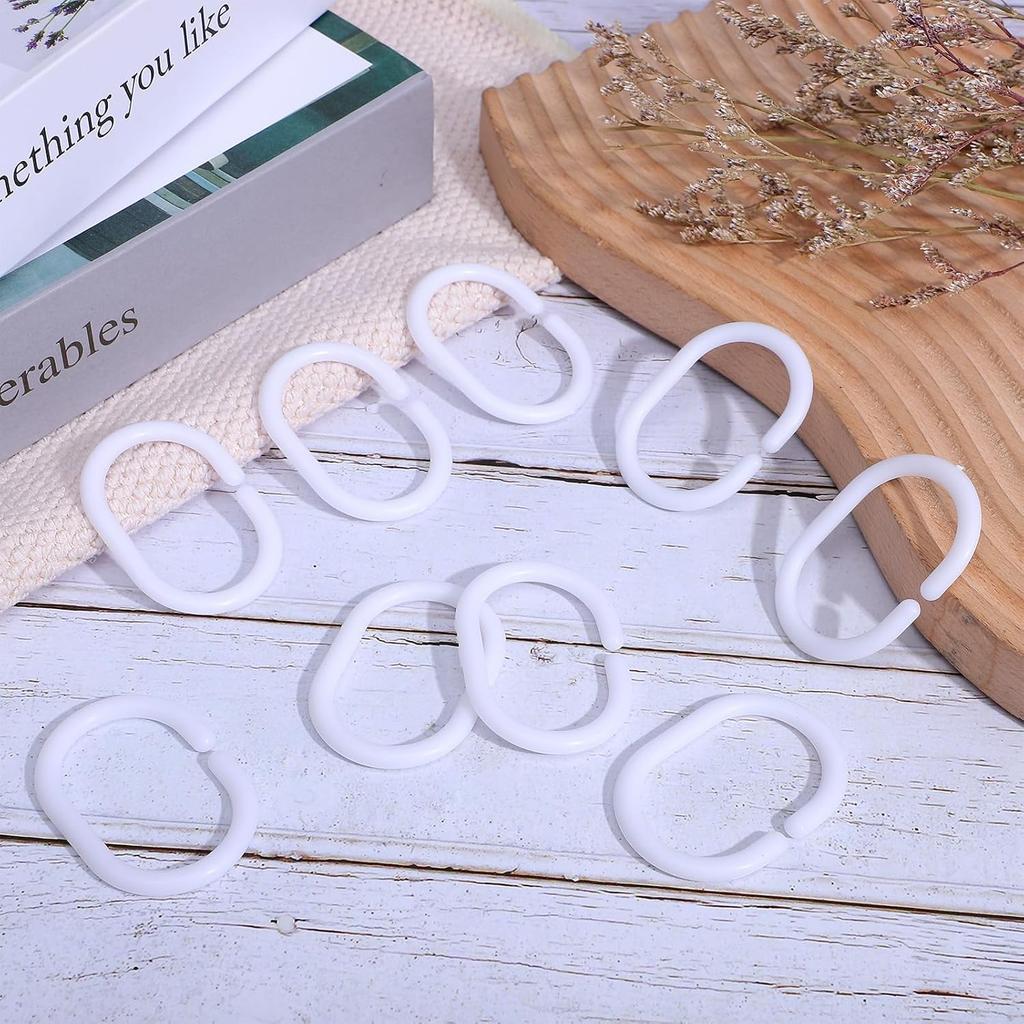 24 PCS White Plastic Shower Curtain Rings, C-Shaped Ring Hooks for Bathroom, Tub, and Window Rods Curta Hanger