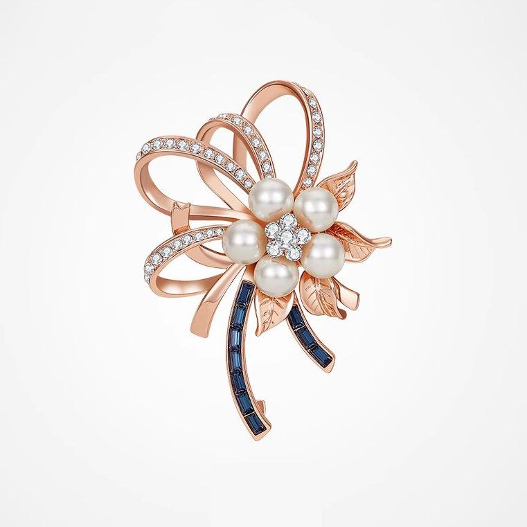 Flower crown pearl brooch high-end women's exquisite flower brooch design sense luxury pin elegant suit accessories