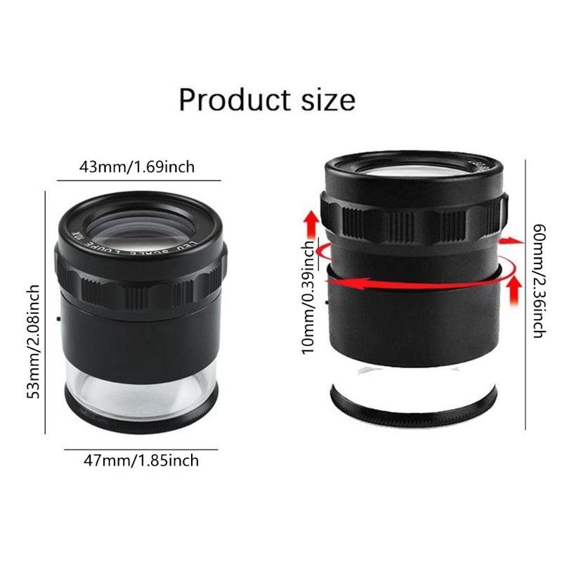 Portable Cylinder Magnifier with Rule  & LED Light Small  Magnifying Glass Metal & Glass for Students Teachers Jewelers