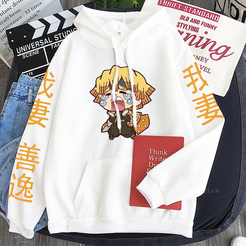 Anime Demon Slayer Agatsuma Zenitsu Cute Graphic Printed Hooded Men Women Manga Hoodies Loose Sweatshirt Harajuku Male Pullover