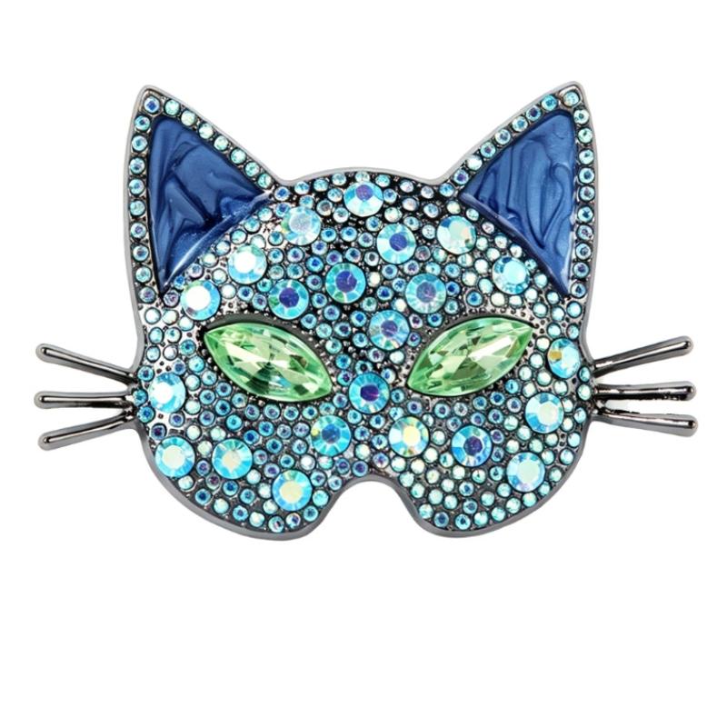 Sparkling Cat Head Brooches For Women Unisex 4-Color Luxury Lovely Kitty Pets Animal Office Party Brooch Pins Gifts