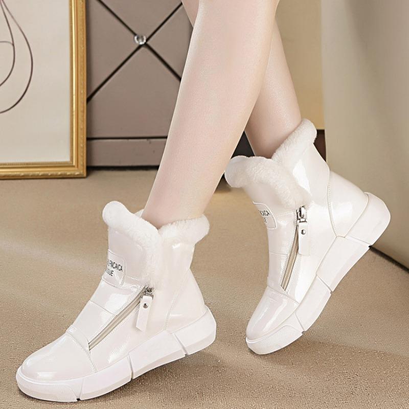 Autumn and Winter New Women's Shoes Medium Tube Flat-bottomed Snow Boots Women's Leisure Sports Side Zipper Cotton Boots Women