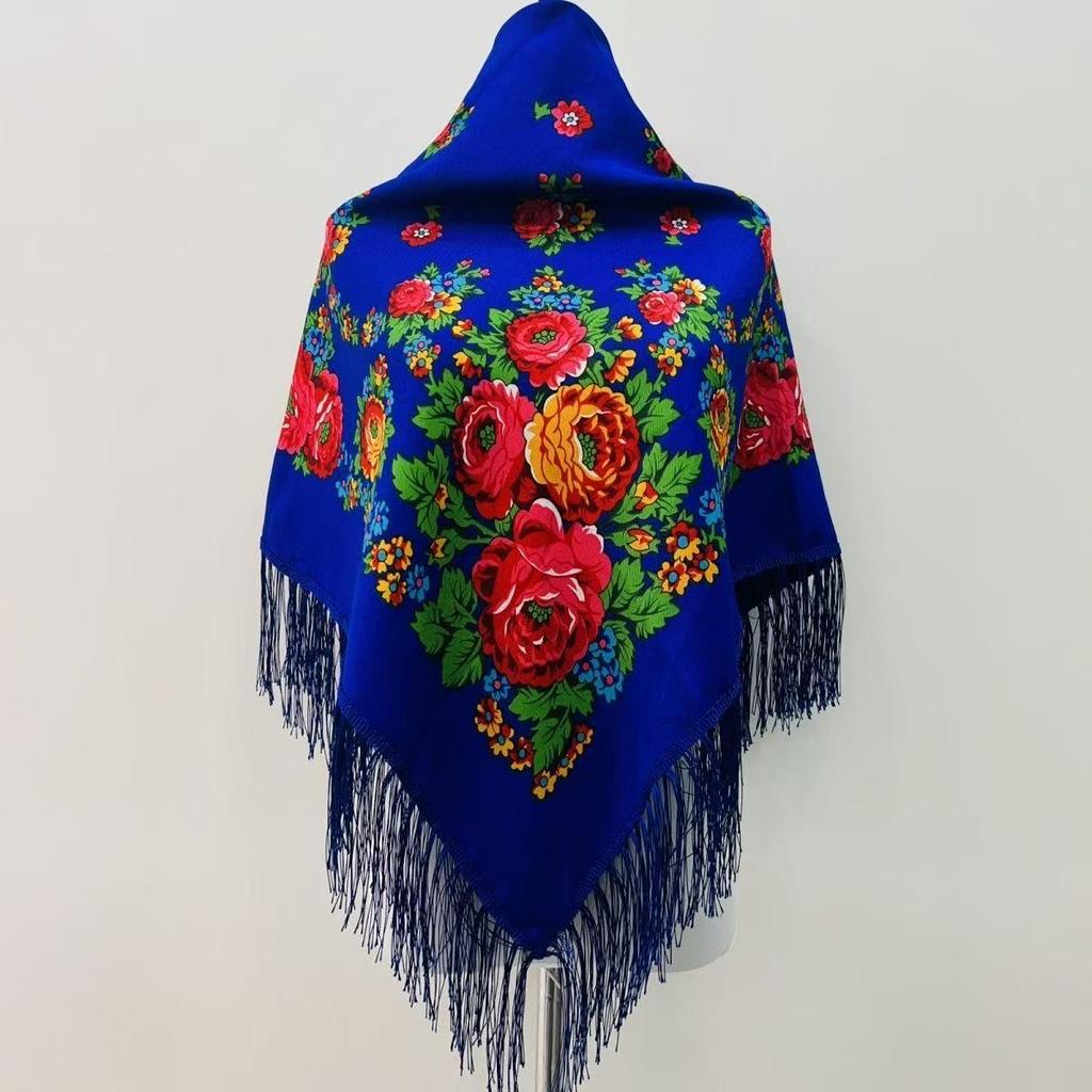 120*120cm Luxury Floral Russian National Square Scarf Women Fringed Ukrainian Shawls Scarves Ladies Head Wrap Hijab Bandana