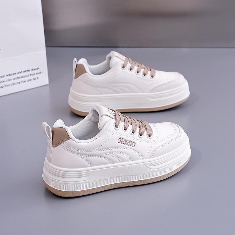 Fashion Platform Sports Casual Shoes Women's 2025 Spring New Versatile Round Head White Shoes Heightening Women's Board Shoes 8001