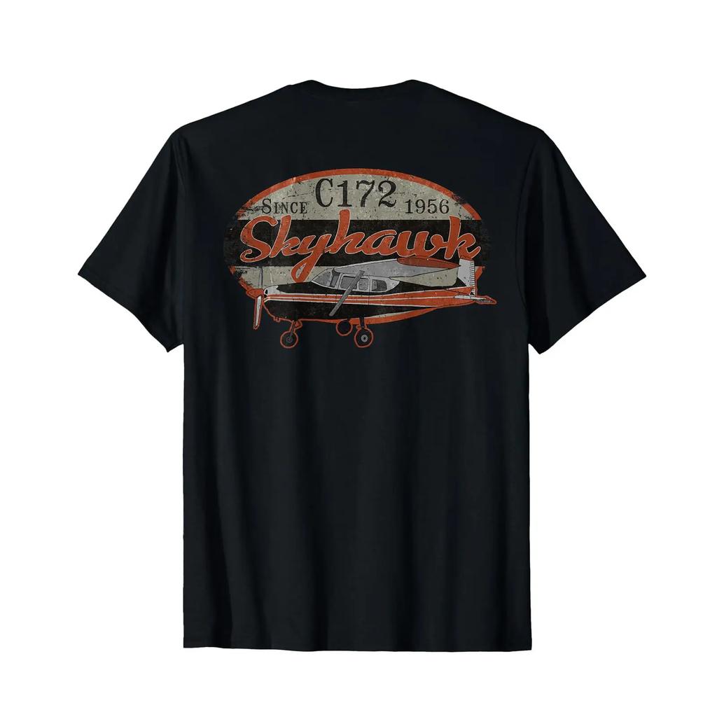 172 Skyhawk Vintage Retro Airplane Flying Pilot Back Print T Shirt Vintage Homme Graphic Breathable Stylish Fashion