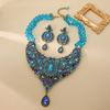 Medieval Retro Bosnian Style Exaggerated Blue Gemstones Full Of Necklace Stud Earrings