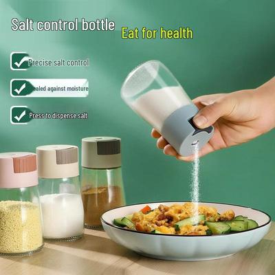 Kitchen Glass Salt Bottle with Quantitative Dispenser - Press-Type Sealed Seasoning Jar