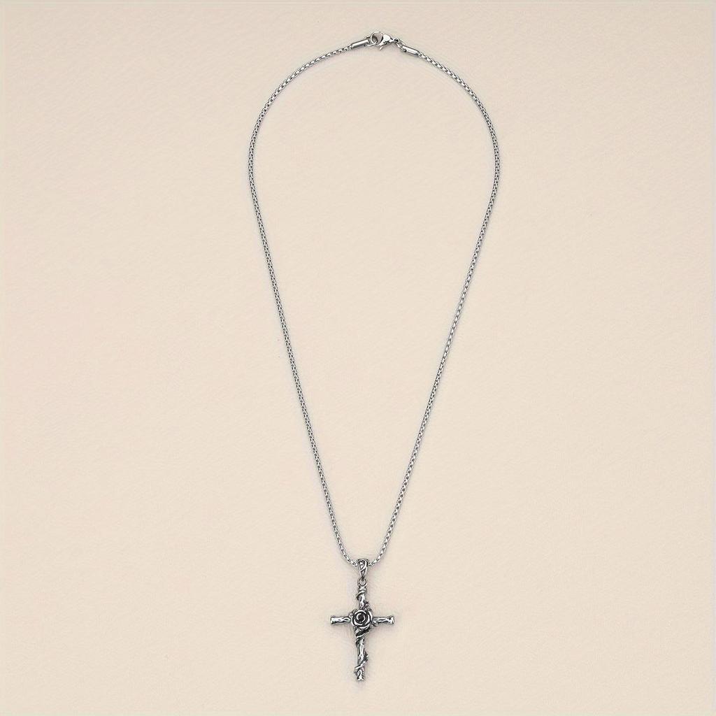 New Vintage Carved Rose Pendant Necklace with Men's Trendy and Personalized Style Jewelry Fashionable and Simple Men's Pendant Necklace Accessories