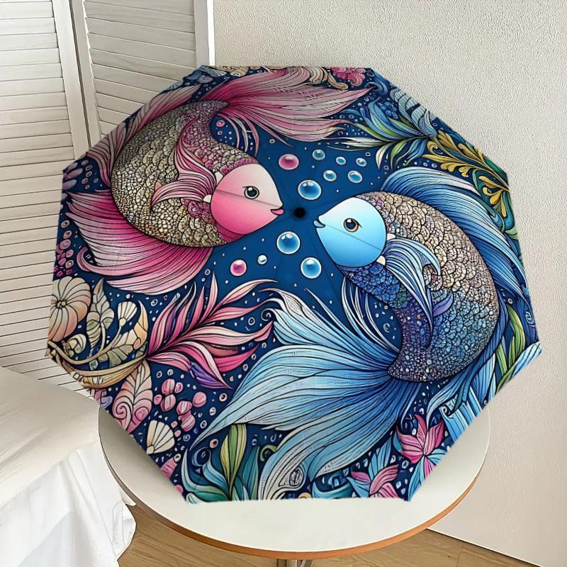 1pc Marine Life Art Automatic Folding Umbrella, Heavy-Duty 8-Rib Construction, Perfect for Everyday yy251114123