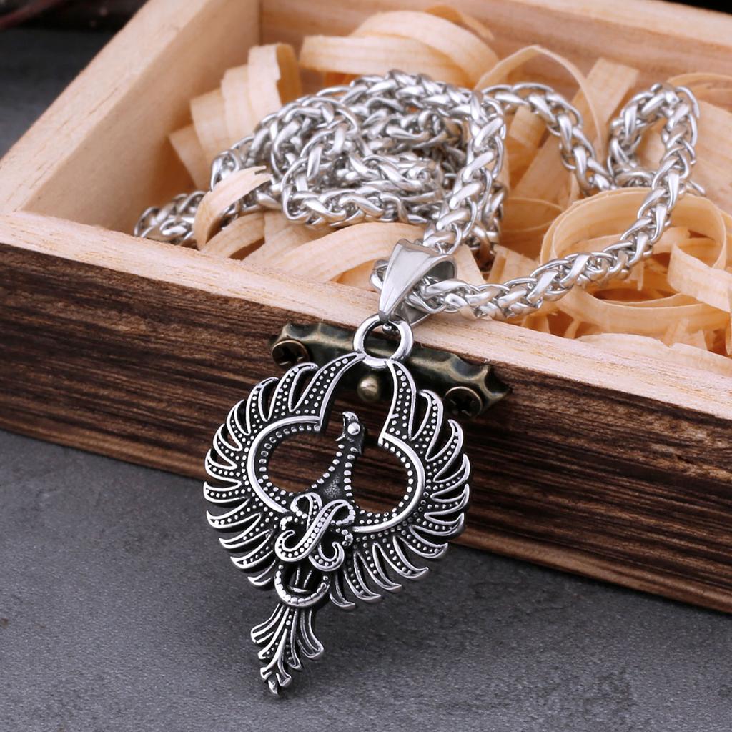 Mens Stainless Steel Animal Phoenix Totem Necklace Hip Hop Rock Biker Vintage Pendant Necklace Fashion Charm Jewelry