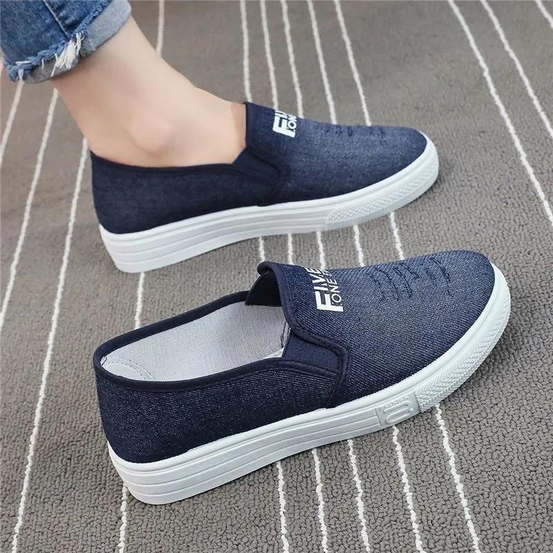 Zapatos De Mujer Women Cute Sweet Round Toe Denim High Quality Spring Slip On Loafers Lady Casual Street Comfort Shoes Ab556