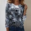 Women's Fashion Casual Long Sleeve Halloween Print Neck T-Shirt for Daily Wear