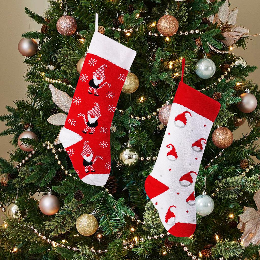 Christmas Knitted Christmas Stockings Red And White Old Man Gift Bag Christmas Tree Pendant Children'S Gift Candy Bag