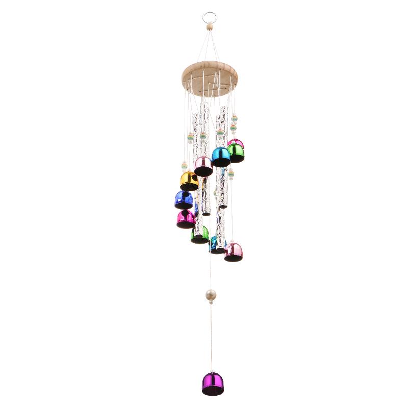 Colorful Metal Wind Chimes Wooden Top Hanging Decor With Flower Beads Wind Chime For Home Garden Patio Terrace Decor Wind Chimes