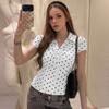Dam Prickig Knäppt V-ringad Kortärmad Casual Cardigan Topp