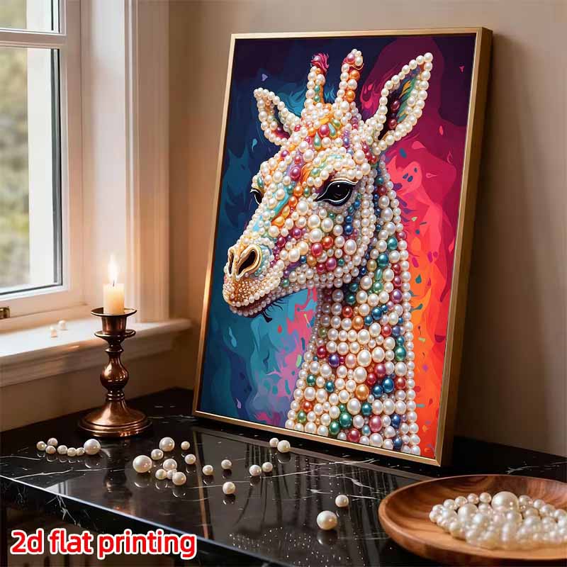 DIY Frameless Pearl Art Painting Kit Colorful Giraffe 3D Bead Canvas Handmade Craft for Adults Wall Decoration Gift