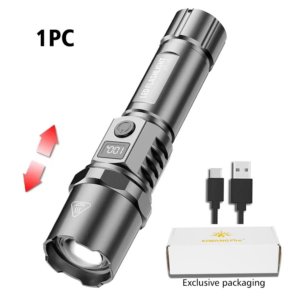 Multi-Functional Outdoor Strong Light LED Long-range Telescopic Zoom Flashlight, Plastic USB Rechargeable Flashlight