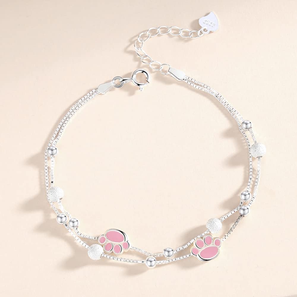 925 Sterling Silver Cat Bracelet for Popular Cute Cat Paw Comes with a Gift Box High-quality Women, Bracelet, Bracelet, Jewelry, (White Gold)