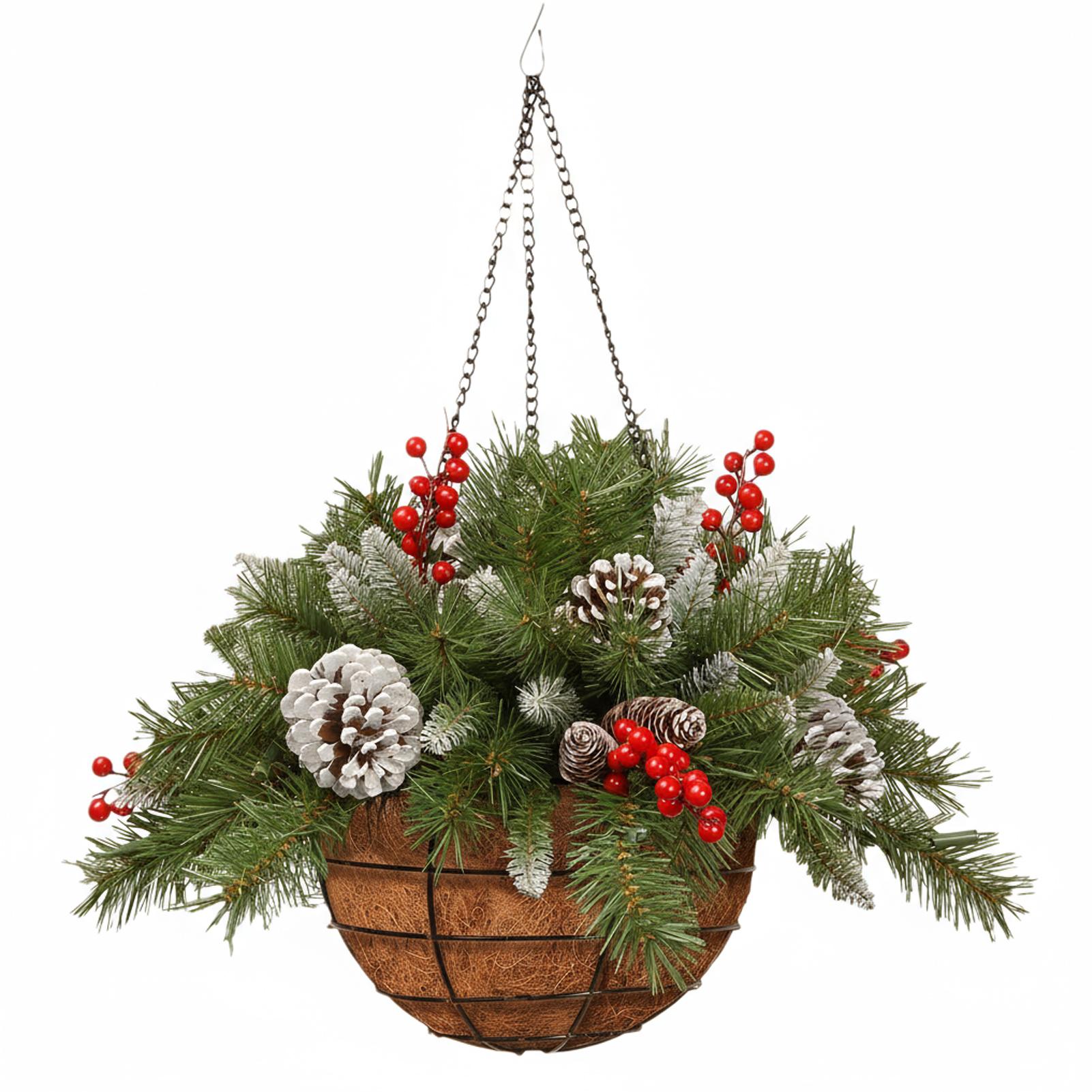 

New Artificial Hanging Flower Basket Christmas Pendant Green Red Wreath Plant Tree Ornaments Christmas Decoration 60CM*30CM