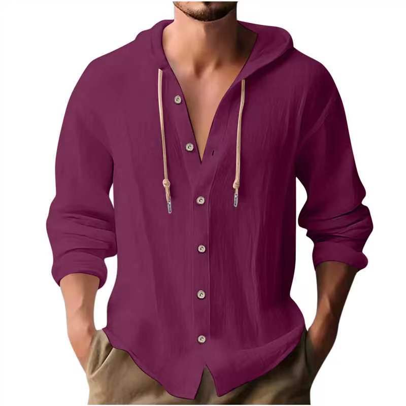 

Men s Hooded Shirt Casual Long Sleeve Pullover with Drawstring 16 Color Options 5XL фіолетовий