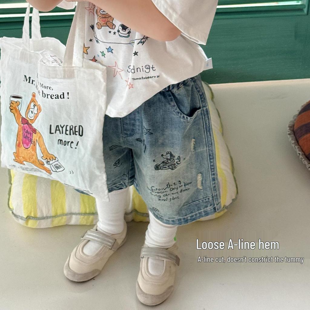 Children's Cartoon Denim Shorts - Summer Five-Point Pants, Large & Small Sizes for Boys & Girls