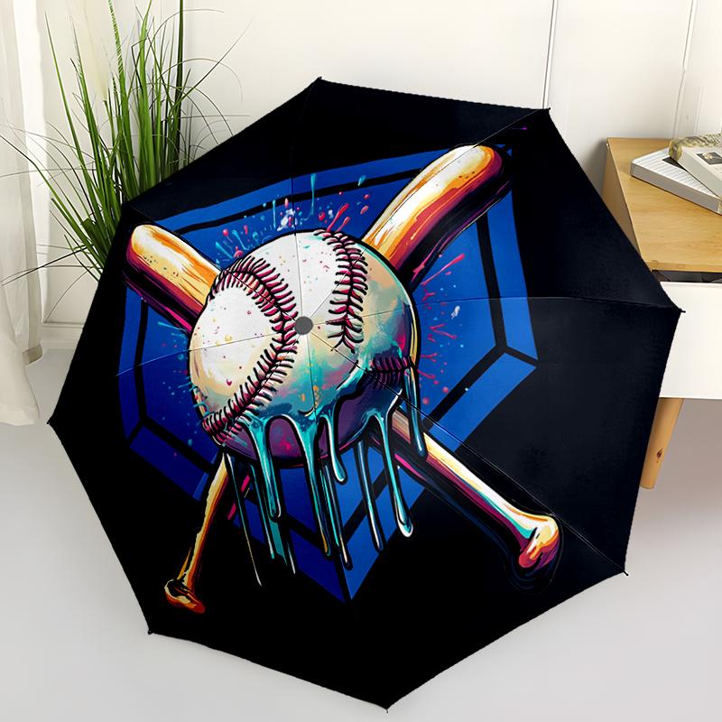 Parapluie Pliant Baseball Sportif Design Pliant à Ouverture Automatique 8 Baleines en Fer Poignée en Plastique Pare-Soleil Pliable Parfaits Cadeaux de Noël
