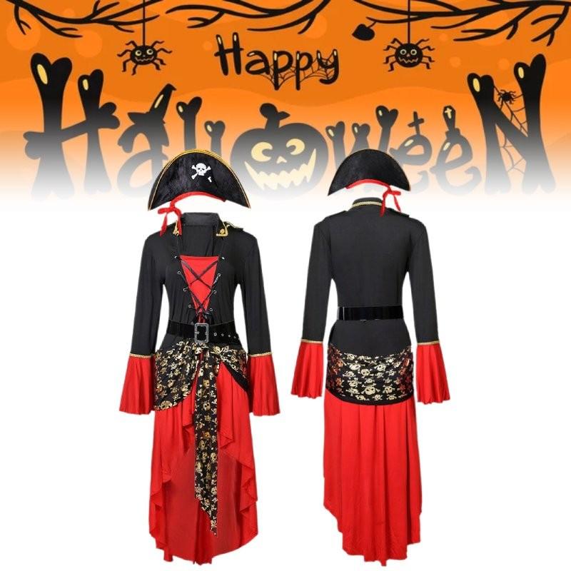 Women's Plus Size Pirate Costume Featuring Chic Red Dress Hat And Adjustable Belt