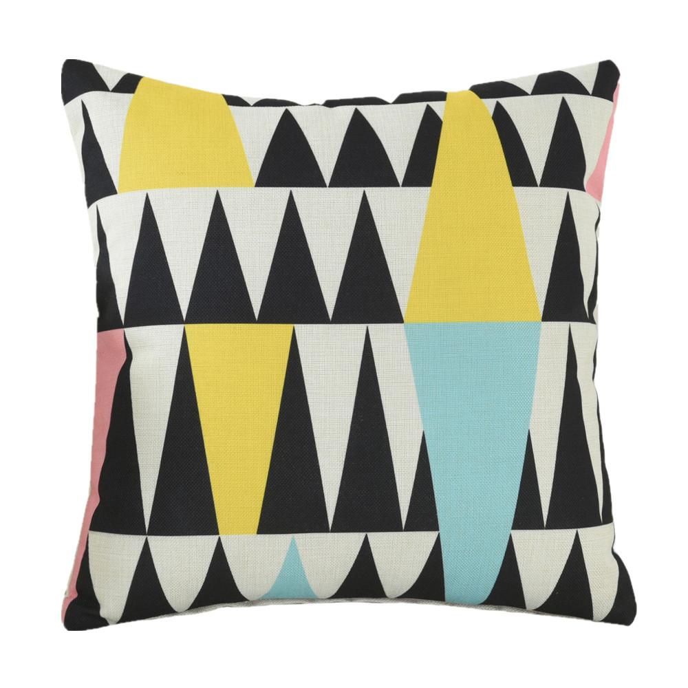 45x45cm Cartoon Cat Geometric Printed Sofa Cushion Cover Cotton Linen Home Living Room Decoration