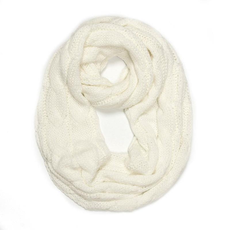

Новый женский однотонный шерстяной шарф-снуд с косами, зимний утеплитель для шеи, воротник-хомут, круглые шарфы One Size белый
