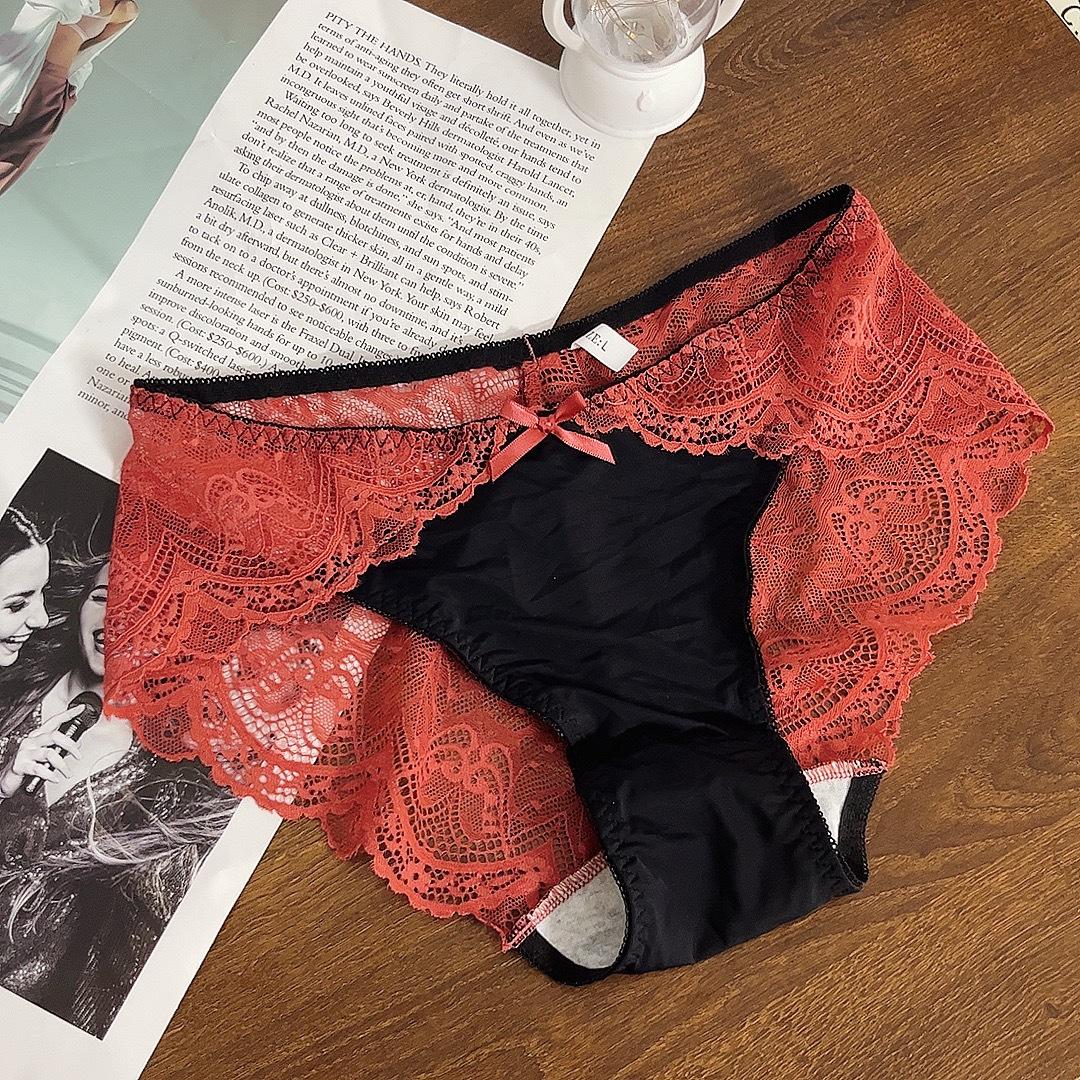

Ретро Кружевные Трусики Плюс Сайз в Стиле Колорблок - Контроль Живота, Хлопковая Ластовица, Средняя Посадка, Удобный Треугольный Дизайн L кирпич красный