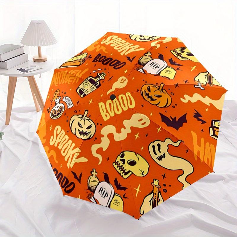 1pc Halloween Ghosts Automatic Umbrella   Auto Open/Close Folding Umbrella with  8 Rib Frame, 3 Fold Compact Umbrella for Men & Women, 103