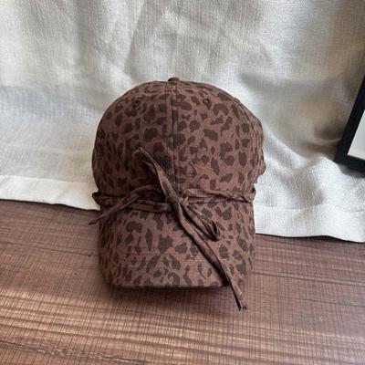 Adjustable Leopard Print Bow Baseball Cap Sunshade Hip-hop Y2K Peaked Hat Sunscreen Polyester American Style Casquette Daily