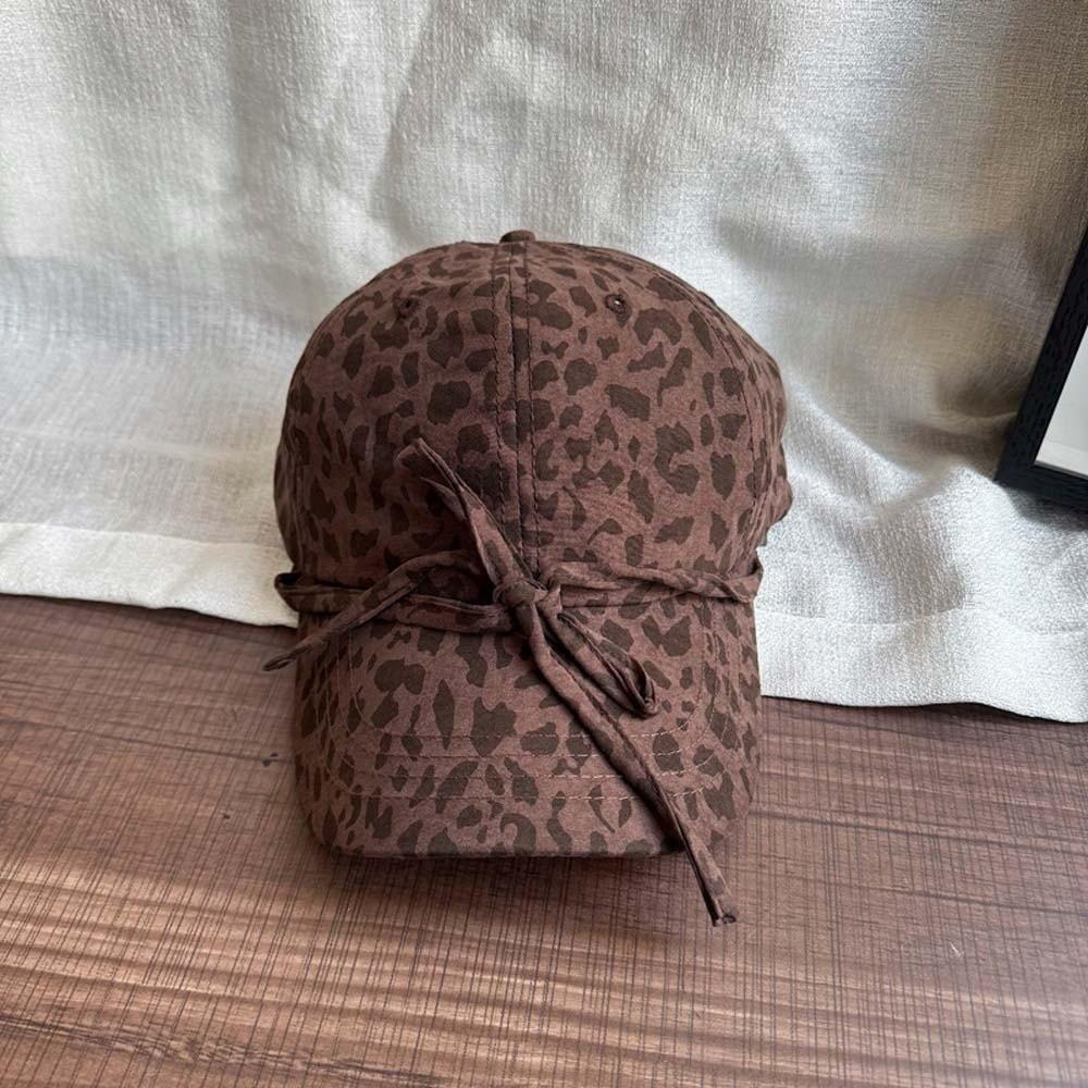 Sunscreen Leopard Print Bow Baseball Cap Adjustable American Style Casquette Y2K Peaked Hat  Sports кофейный