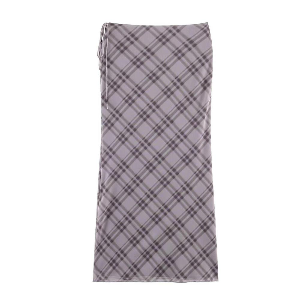 TAOP&ZA Women's Retro Lace-up Plaid Midi Skirt - Spring 2026 Arrival
