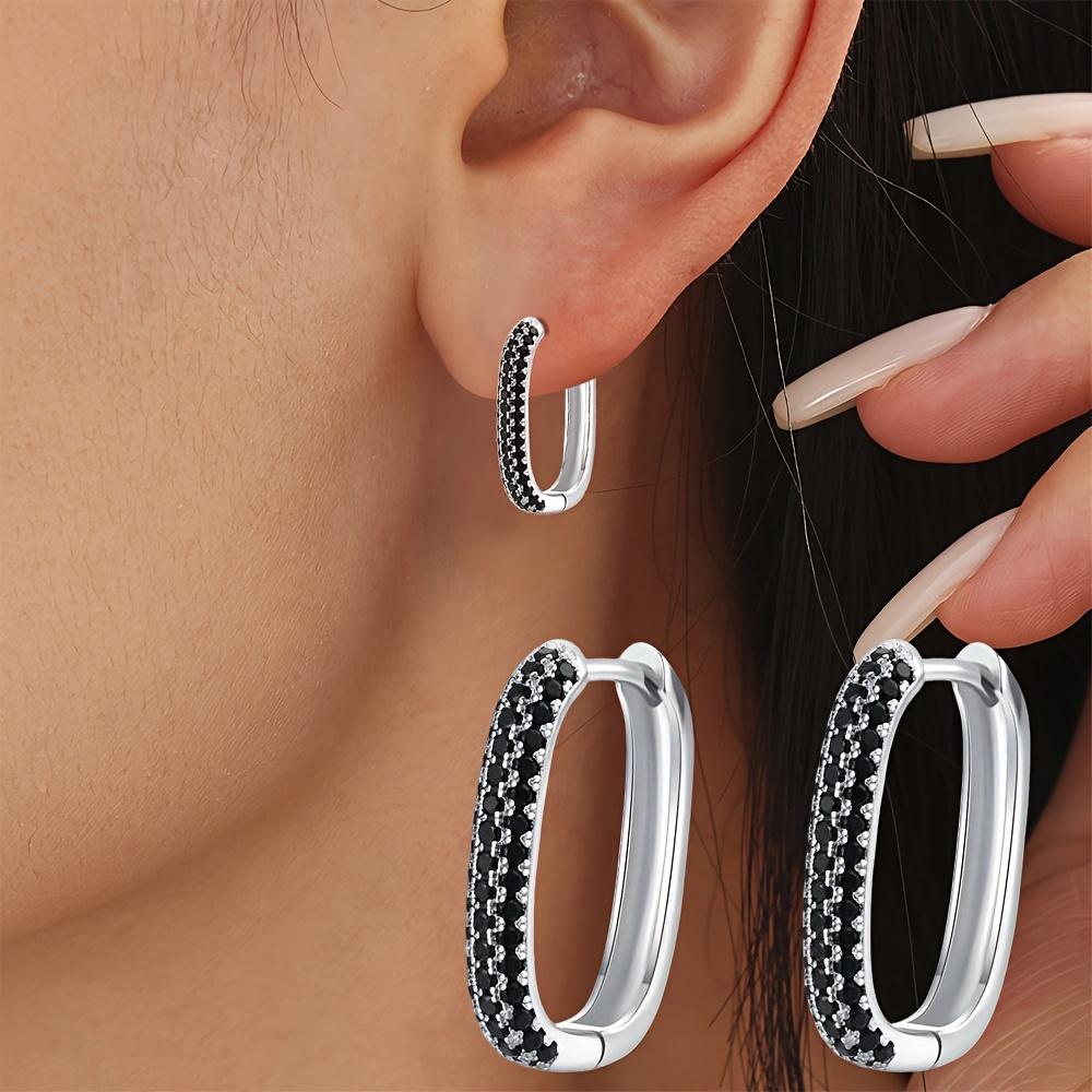 Black Awn Brincos de argola de pedra preta para mulheres