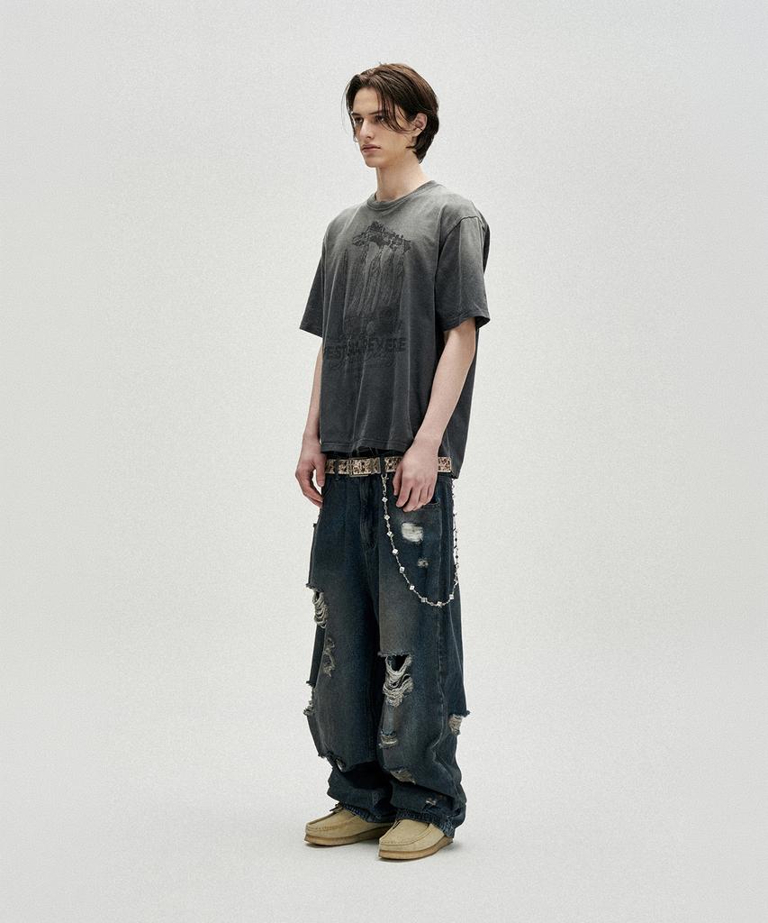NOT4NERD 4 Effigy Bleach Washed T-Shirts - Charcoal