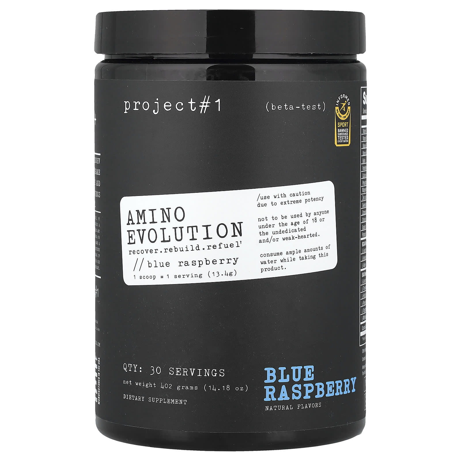 

Project 1 Nutrition, Amino Evolution, Blue Raspberry, 402g (14.18oz)